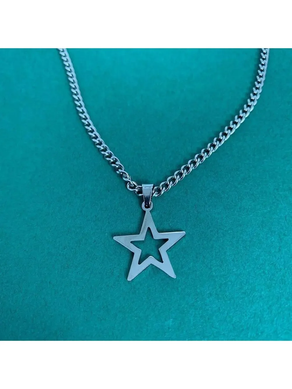 Cyber Y2k 2000s stainless steel simplistic grunge silver star opium necklace